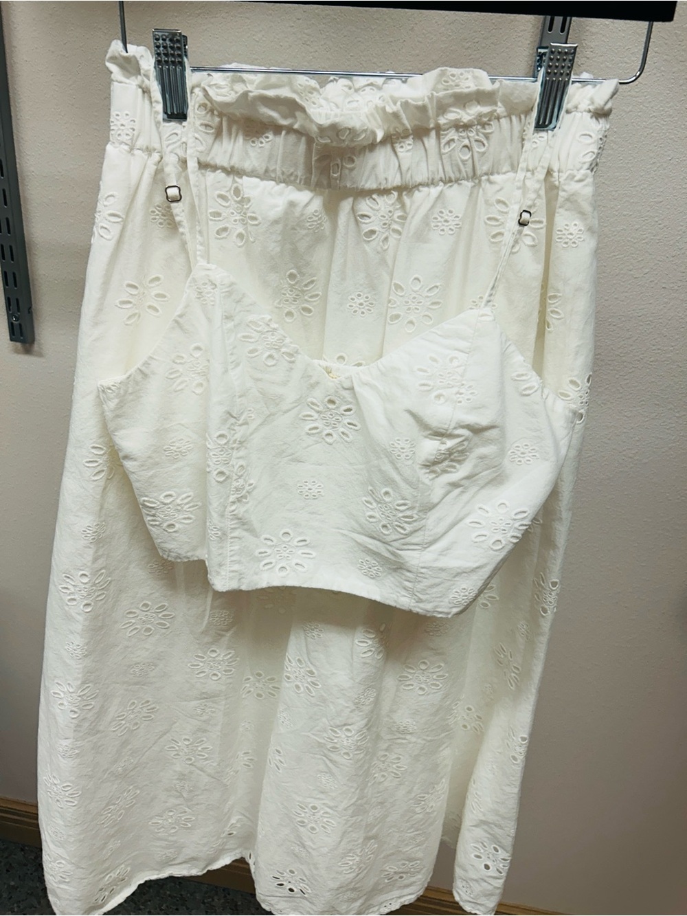 Universal Thread White Eyelet Skirt and Cropped Top Set
